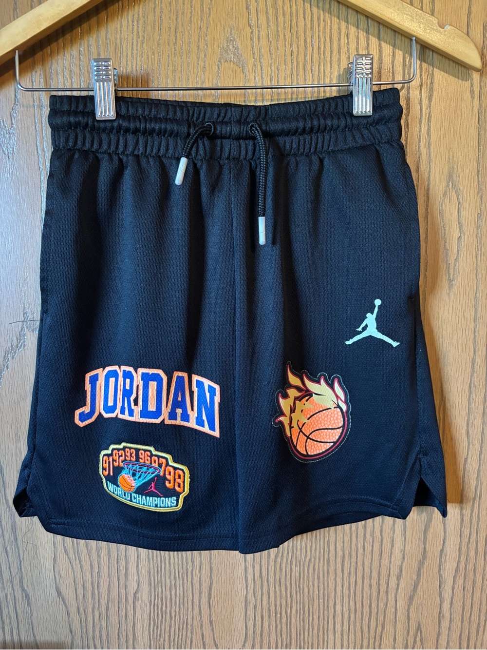 Jordan Black Kids' Shorts with Colorful Basketball Patches